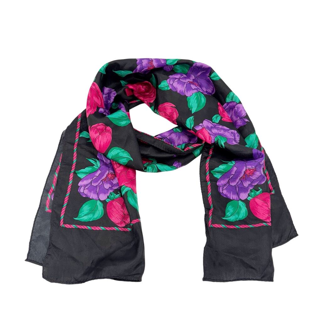 The Specialty House Inc Bright Floral‎ Satin Scarf Headscarf Lightweight Retro